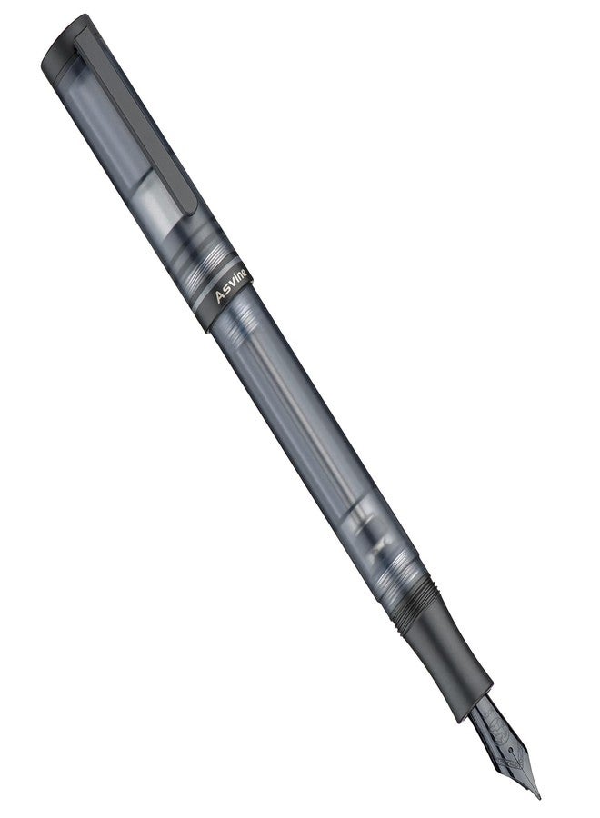Asvine V200 Titanium Fountain Pen Vacuum Filling, Matte Black Bock Broad Nib Transparent Acrylic Smooth Writing Pen Case Set - Image 4